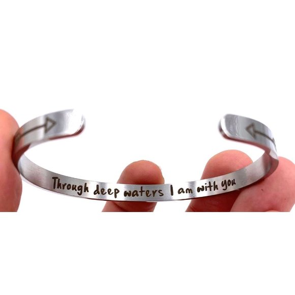 Inspirational Stainless-Steel Bracelet - Through Deep Waters I Am With You - Picture 1 of 4